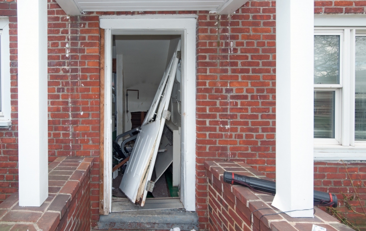 Doors such as this one were blown in. Doors such as this one were blown in.